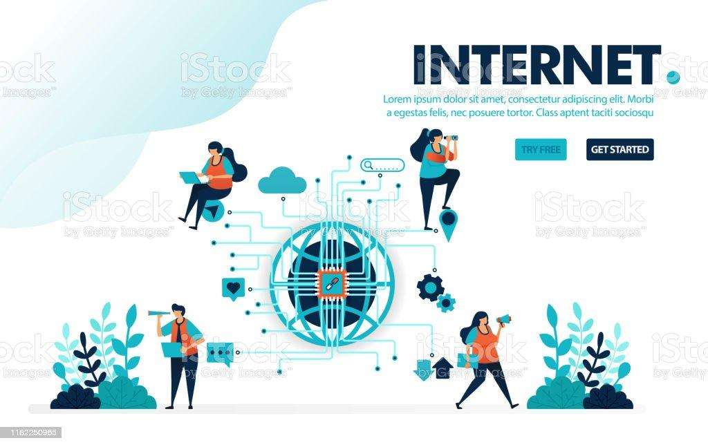 Vector illustration internet of things. People use internet & iot for social and activities. Communication work and play with internet. Designed for landing page, web, banner, template, flyer, poster Abstract stock vector